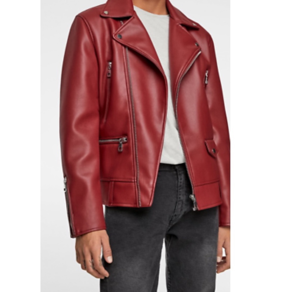 Zara RED faux leather moto jacket
